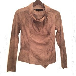 Zara Woman Faux Suede Drape Jacket Light Brown